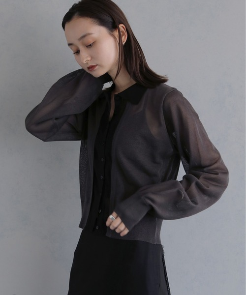 &g'aime(アンジェム)の「【&g'aime 】バイカラーシアーカーデ Bicolor Sheer Cardigan(カーディガン/ボレロ・レディース・グレイッシュベージュ/チャコールグレー/ブラック・FREE)」の15枚目の写真