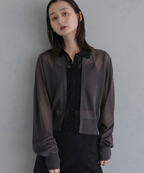 &g'aime(アンジェム)の「【&g'aime 】バイカラーシアーカーデ Bicolor Sheer Cardigan(カーディガン/ボレロ・レディース・グレイッシュベージュ/チャコールグレー/ブラック・FREE)」の13枚目の写真