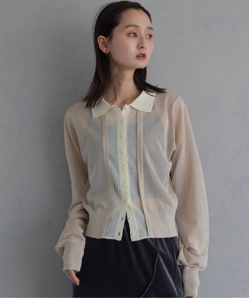 &g'aime(アンジェム)の「【&g'aime 】バイカラーシアーカーデ Bicolor Sheer Cardigan(カーディガン/ボレロ・レディース・グレイッシュベージュ/チャコールグレー/ブラック・FREE)」の22枚目の写真