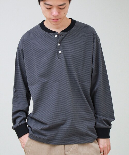 GLOSTER(グロスター)の「【多機能】Functionボーダー ヘンリーネックロンT(Tシャツ/カットソー・メンズ・グレー系その他/ホワイト系その他/ブラック系その他・S/M/L)」の3枚目の写真