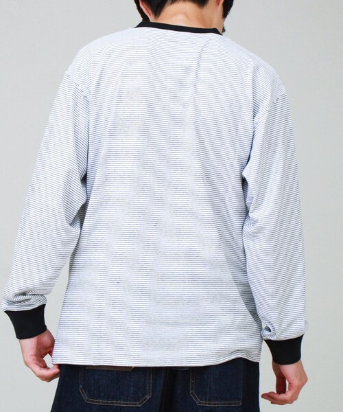 GLOSTER(グロスター)の「【多機能】Functionボーダー ヘンリーネックロンT(Tシャツ/カットソー・メンズ・グレー系その他/ホワイト系その他/ブラック系その他・S/M/L)」の4枚目の写真