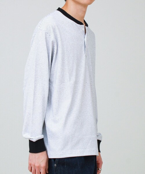 GLOSTER(グロスター)の「【多機能】Functionボーダー ヘンリーネックロンT(Tシャツ/カットソー・メンズ・グレー系その他/ホワイト系その他/ブラック系その他・S/M/L)」の5枚目の写真