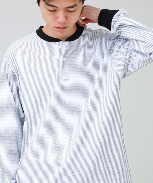 GLOSTER(グロスター)の「【多機能】Functionボーダー ヘンリーネックロンT(Tシャツ/カットソー・メンズ・グレー系その他/ホワイト系その他/ブラック系その他・S/M/L)」の6枚目の写真
