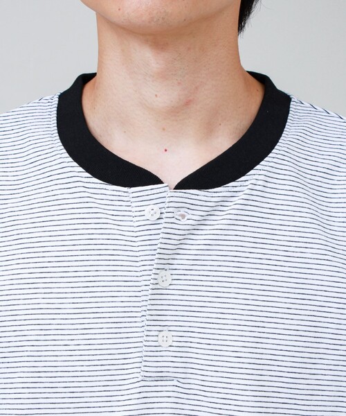 GLOSTER(グロスター)の「【多機能】Functionボーダー ヘンリーネックロンT(Tシャツ/カットソー・メンズ・グレー系その他/ホワイト系その他/ブラック系その他・S/M/L)」の7枚目の写真