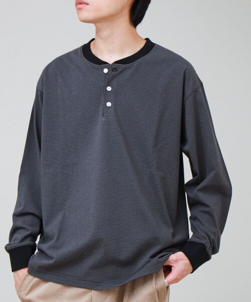 GLOSTER(グロスター)の「【多機能】Functionボーダー ヘンリーネックロンT(Tシャツ/カットソー・メンズ・グレー系その他/ホワイト系その他/ブラック系その他・S/M/L)」の14枚目の写真