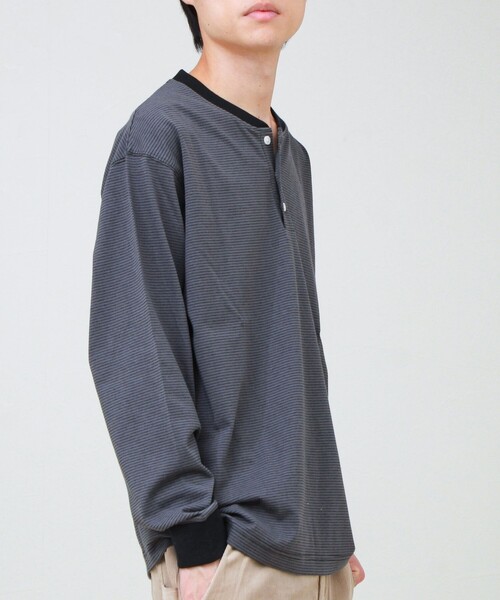 GLOSTER(グロスター)の「【多機能】Functionボーダー ヘンリーネックロンT(Tシャツ/カットソー・メンズ・グレー系その他/ホワイト系その他/ブラック系その他・S/M/L)」の16枚目の写真