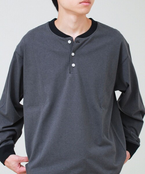 GLOSTER(グロスター)の「【多機能】Functionボーダー ヘンリーネックロンT(Tシャツ/カットソー・メンズ・グレー系その他/ホワイト系その他/ブラック系その他・S/M/L)」の17枚目の写真