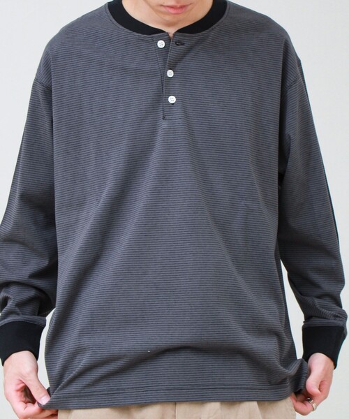 GLOSTER(グロスター)の「【多機能】Functionボーダー ヘンリーネックロンT(Tシャツ/カットソー・メンズ・グレー系その他/ホワイト系その他/ブラック系その他・S/M/L)」の18枚目の写真