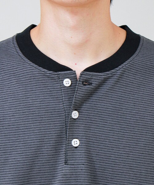 GLOSTER(グロスター)の「【多機能】Functionボーダー ヘンリーネックロンT(Tシャツ/カットソー・メンズ・グレー系その他/ホワイト系その他/ブラック系その他・S/M/L)」の19枚目の写真