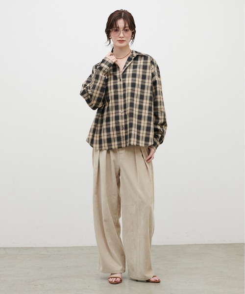 LARUTA(ラルータ)の「【LARUTA】シアーチェック柄シャツ(シャツ/ブラウス・レディース・ベージュ/グレー/ブラック・FREE)」の9枚目の写真
