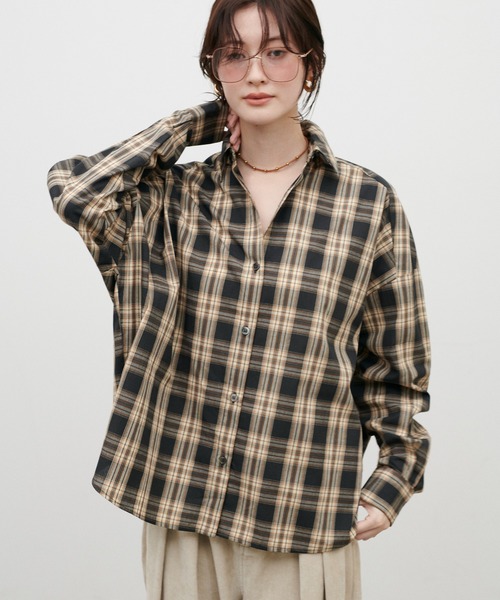 LARUTA(ラルータ)の「【LARUTA】シアーチェック柄シャツ(シャツ/ブラウス・レディース・ベージュ/グレー/ブラック・FREE)」の8枚目の写真