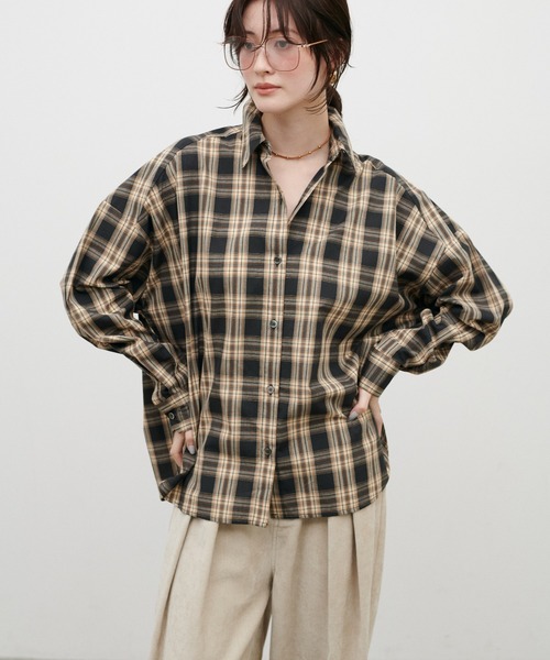 LARUTA(ラルータ)の「【LARUTA】シアーチェック柄シャツ(シャツ/ブラウス・レディース・ベージュ/グレー/ブラック・FREE)」の7枚目の写真