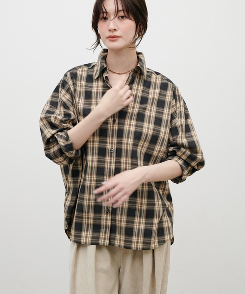 LARUTA(ラルータ)の「【LARUTA】シアーチェック柄シャツ(シャツ/ブラウス・レディース・ベージュ/グレー/ブラック・FREE)」の5枚目の写真