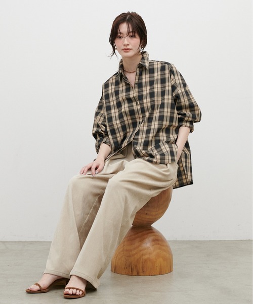 LARUTA(ラルータ)の「【LARUTA】シアーチェック柄シャツ(シャツ/ブラウス・レディース・ベージュ/グレー/ブラック・FREE)」の6枚目の写真
