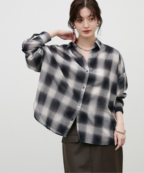LARUTA(ラルータ)の「【LARUTA】シアーチェック柄シャツ(シャツ/ブラウス・レディース・ベージュ/グレー/ブラック・FREE)」の12枚目の写真