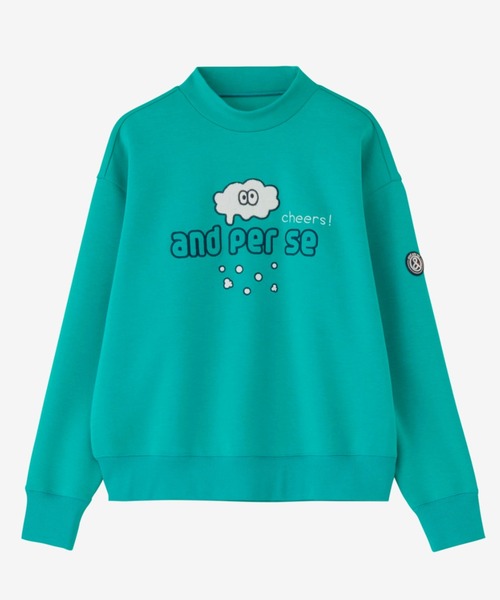 and per se(アンパスィ)の「ショットスムーザースウェット長袖モックネックプルオーバー(レディース)(スウェット・レディース・エメラルド/ネイビー・M/L)」の1枚目の写真