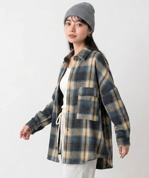 CRB(シーアールビー)の「チェックビッグシャツ(シャツ/ブラウス・レディース・ブルー/グリーン/オレンジ・F)」の4枚目の写真
