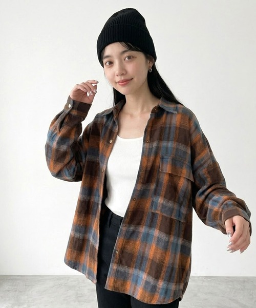 CRB(シーアールビー)の「チェックビッグシャツ(シャツ/ブラウス・レディース・ブルー/グリーン/オレンジ・F)」の12枚目の写真