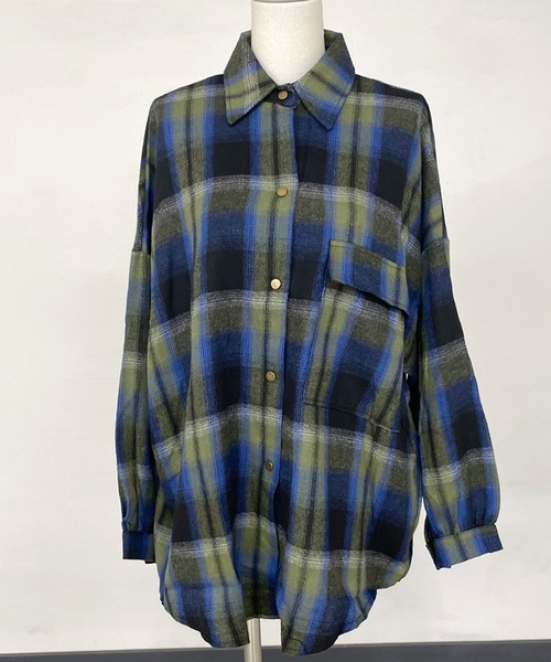CRB(シーアールビー)の「チェックビッグシャツ(シャツ/ブラウス・レディース・ブルー/グリーン/オレンジ・F)」の10枚目の写真