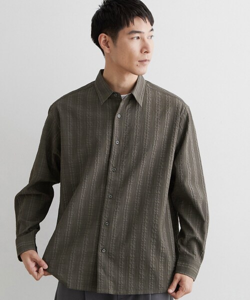 THE SHOP TK (ザ ショップ ティーケー )の「【洗濯機OK】格子織 長袖シャツ(シャツ/ブラウス・メンズ・ダークグレー/ブルー・02/03)」の1枚目の写真