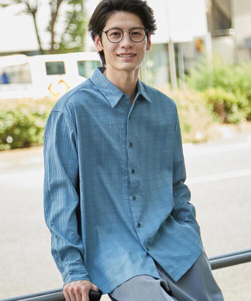 THE SHOP TK (ザ ショップ ティーケー )の「【洗濯機OK】格子織 長袖シャツ(シャツ/ブラウス・メンズ・ダークグレー/ブルー・02/03)」の3枚目の写真