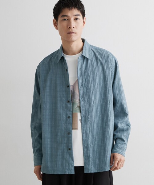 THE SHOP TK (ザ ショップ ティーケー )の「【洗濯機OK】格子織 長袖シャツ(シャツ/ブラウス・メンズ・ダークグレー/ブルー・02/03)」の5枚目の写真