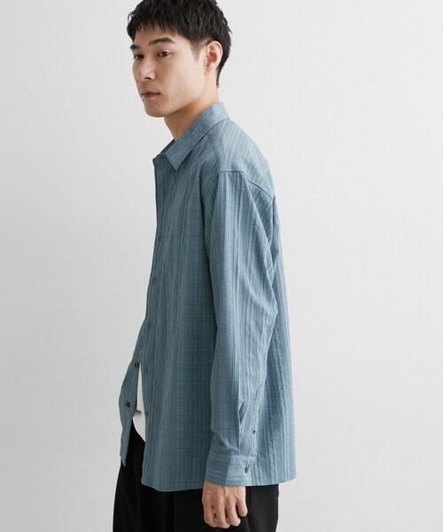 THE SHOP TK (ザ ショップ ティーケー )の「【洗濯機OK】格子織 長袖シャツ(シャツ/ブラウス・メンズ・ダークグレー/ブルー・02/03)」の6枚目の写真