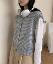 ボーダーニットベストカーディガン