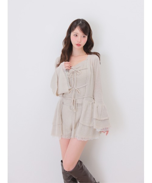 M me eme(エムミーエメ)の「Airy frill knit three piece setup(eme11167)(ワンピース・レディース・ピンク/アイボリー・FREE)」の6枚目の写真