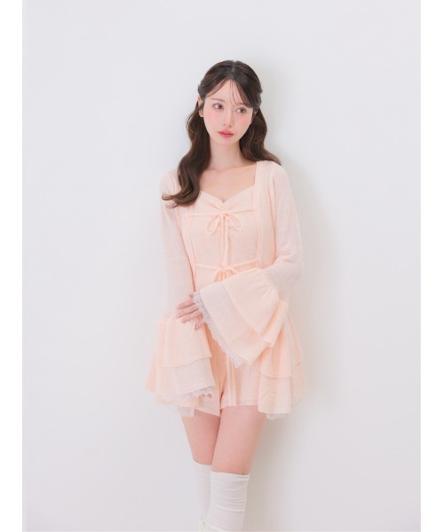 M me eme(エムミーエメ)の「Airy frill knit three piece setup(eme11167)(ワンピース・レディース・ピンク/アイボリー・FREE)」の4枚目の写真