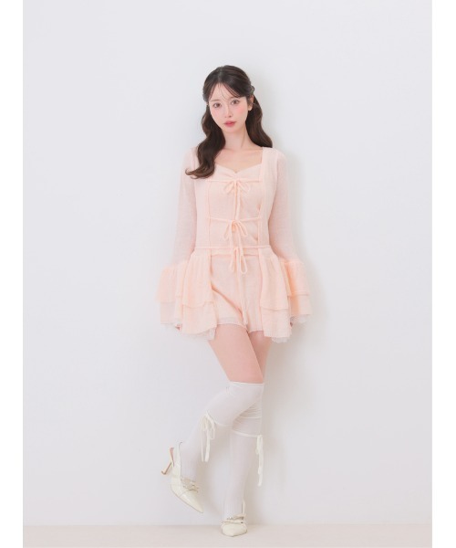 M me eme(エムミーエメ)の「Airy frill knit three piece setup(eme11167)(ワンピース・レディース・ピンク/アイボリー・FREE)」の5枚目の写真