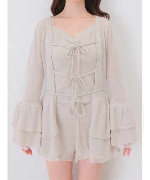 M me eme(エムミーエメ)の「Airy frill knit three piece setup(eme11167)(ワンピース・レディース・ピンク/アイボリー・FREE)」の8枚目の写真