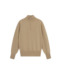 SIKN2200 ウールブレンド ハイネック ジップアップ ニット_Beige