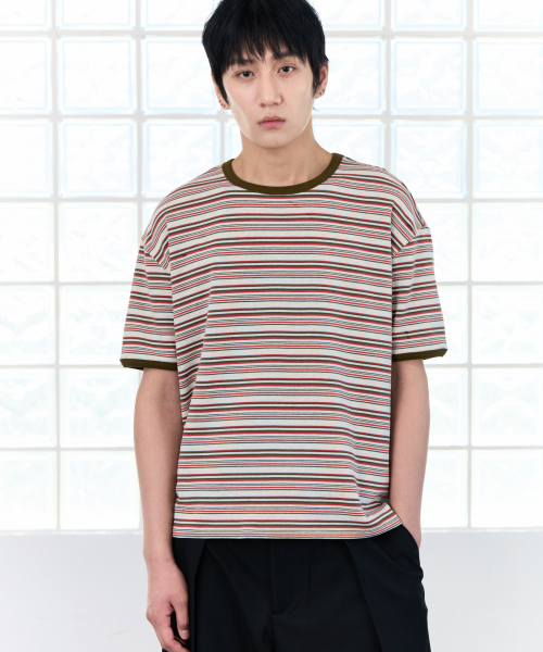 PIARI(ピアリ)の「マルチストライプリンガーTシャツ(オリーブ)(Tシャツ/カットソー・メンズ・その他・SMALL/MEDIUM/LARGE/X-LARGE)」の2枚目の写真