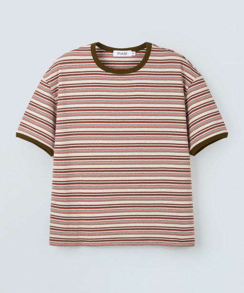 PIARI(ピアリ)の「マルチストライプリンガーTシャツ(オリーブ)(Tシャツ/カットソー・メンズ・その他・SMALL/MEDIUM/LARGE/X-LARGE)」の4枚目の写真