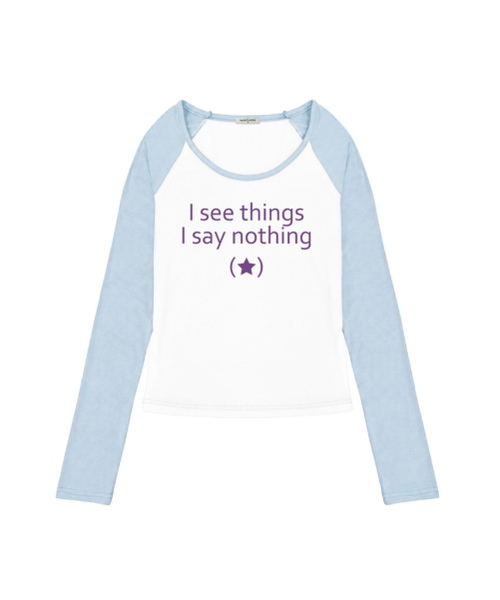THEMORFHOUSE(ザモーフハウス)の「I SEE プリント配色 Uネック ロングスリーブ ライトブルー(Tシャツ/カットソー・レディース・その他・MEDIUM)」の1枚目の写真