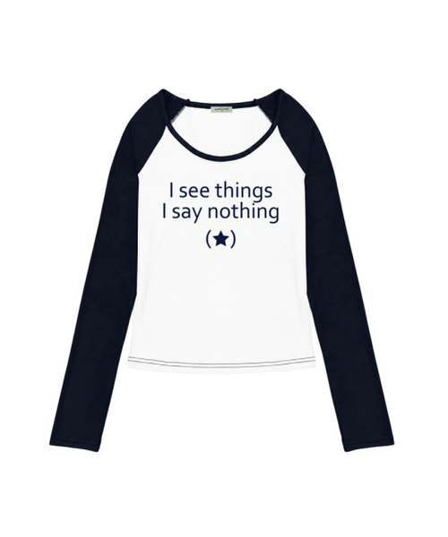 THEMORFHOUSE(ザモーフハウス)の「I SEE プリント配色 Uネック ロングスリーブ ライトブルー(Tシャツ/カットソー・レディース・その他・MEDIUM)」の2枚目の写真