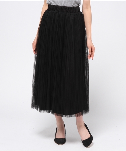 Re:EDIT（リエディ）の「[Re:EDIT/リエディ]＜2016 SS春新作＞[リエディオリジナル]ロング丈プリーツチュールスカート（スカート・レディース・ベージュ/ネイビー/ホワイト/ブラック/グレー・MEDIUM）」の2枚目の写真