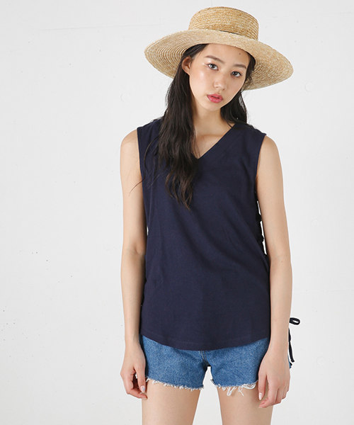 MOUSSY（マウジー）の「LINEN SPINDLE TOPS J（タンクトップ・レディース・ホワイト/ブラウン/ネイビー・FREE）」の3枚目の写真