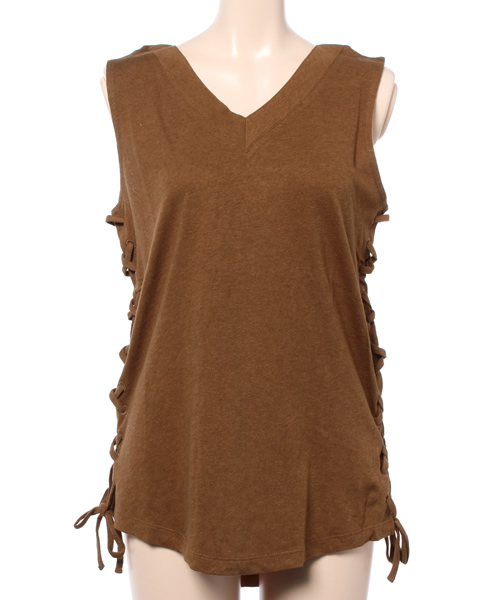 MOUSSY（マウジー）の「LINEN SPINDLE TOPS J（タンクトップ・レディース・ホワイト/ブラウン/ネイビー・FREE）」の4枚目の写真