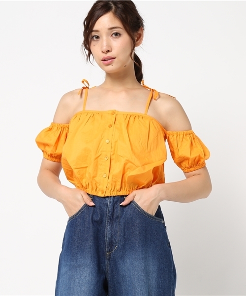 SLY(スライ)の「オフショルストラップTOPS(Tシャツ/カットソー・レディース・オレンジ/ライトブルー/ホワイト・1/2)」の12枚目の写真