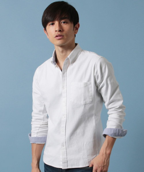 THE CASUAL（カジュアル）の「オックスフォード長袖シャツ（シャツ/ブラウス・メンズ・ホワイト系その他2/オリーブ/ブルー系その他/チェック/ホワイト/ホワイト系その他/ネイビー/ストライプ・L/XL/M/S）」の2枚目の写真