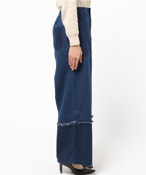 MERLOT（メルロー）の「フリンジ切替ワイドデニム2185N（デニムパンツ・レディース・ライトブルー/ブルー・FREE）」の10枚目の写真
