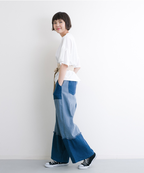 MERLOT（メルロー）の「フリンジ切替ワイドデニム2185N（デニムパンツ・レディース・ライトブルー/ブルー・FREE）」の7枚目の写真