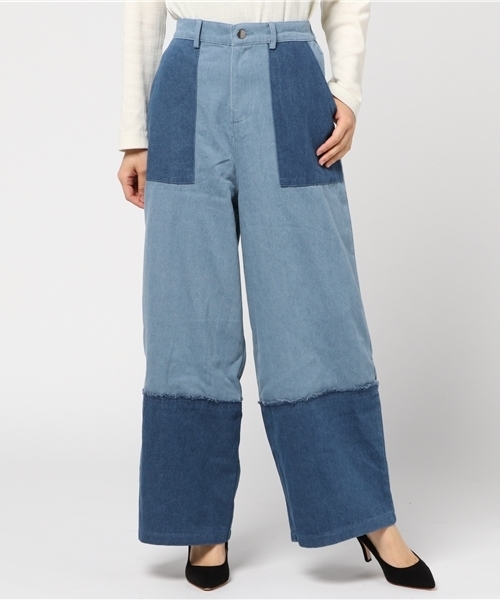 MERLOT（メルロー）の「フリンジ切替ワイドデニム2185N（デニムパンツ・レディース・ライトブルー/ブルー・FREE）」の8枚目の写真