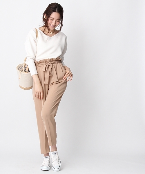 Andemiu（アンデミュウ）の「フリルウエストテーパードパンツ749013（その他パンツ・レディース・キャメル/ピンク/ブラック・MEDIUM/SMALL）」の5枚目の写真