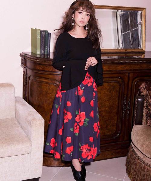 EIMY ISTOIRE（エイミーイストワール）の「chic big flower フレアスカート（スカート・レディース・レッド/サックスブルー・FREE）」の5枚目の写真