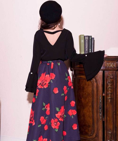 EIMY ISTOIRE（エイミーイストワール）の「chic big flower フレアスカート（スカート・レディース・レッド/サックスブルー・FREE）」の3枚目の写真