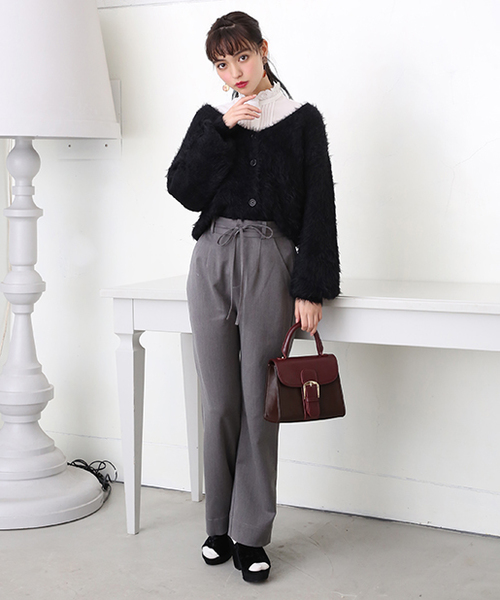 one after another NICE CLAUP（ワンアフターアナザーナイスクラップ）の「リボン付きスタイルアップパンツ（スラックス・レディース・ブラック/グレー/ブラウン系その他・FREE）」の4枚目の写真