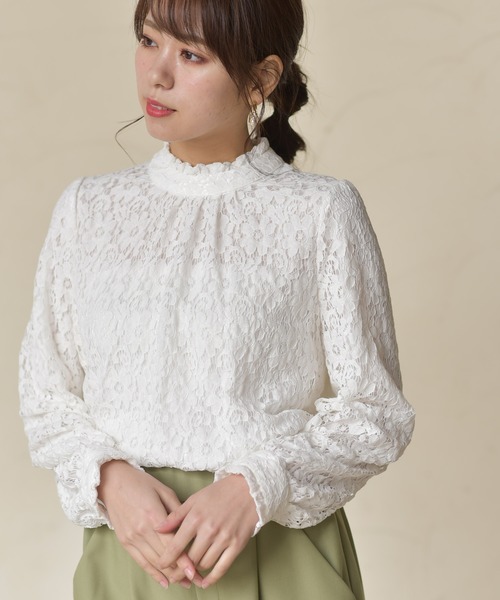 rps（アールピーエス）の「レースハイネック長袖ブラウス（シャツ/ブラウス・レディース・ブラック/オフホワイト/ピンクベージュ/ピンク/アイボリー/ホワイト系その他4/ホワイト系その他2・M）」の4枚目の写真